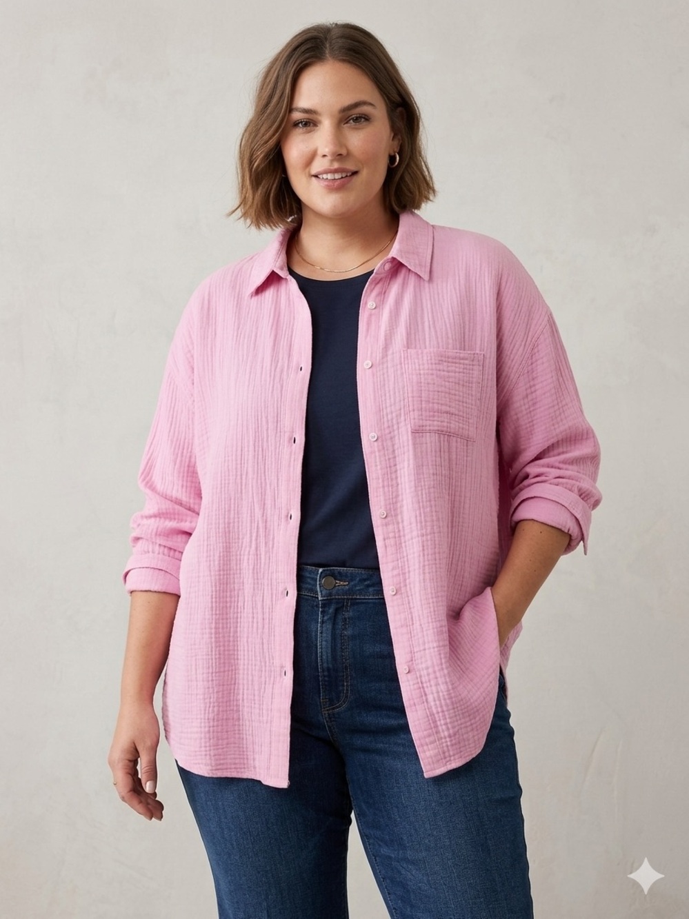 32 Degrees Cool Pink Crinkle Cotton Gauze Oversized Button Down Shirt XXL